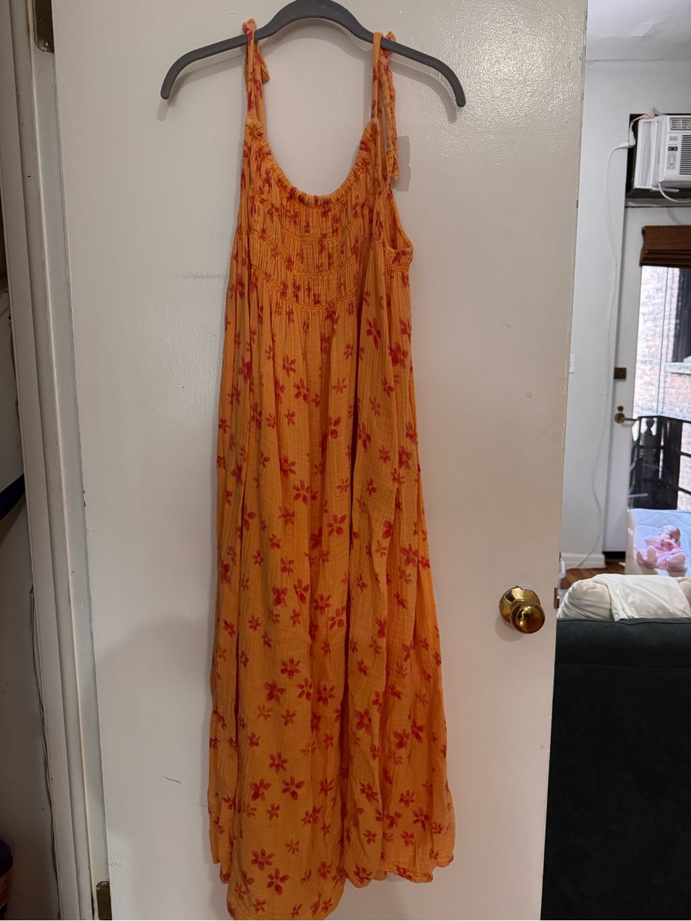 Free People Sleeveless Orange Floral Maxi Dress with Tie Straps